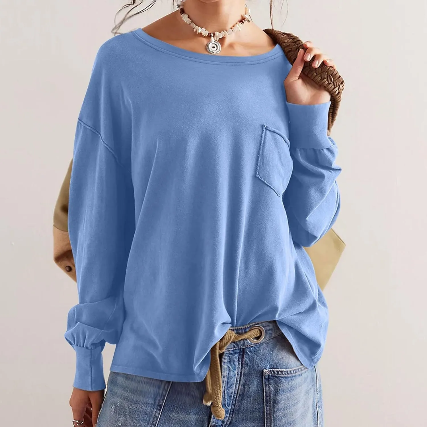 Crew Neck Sweatshirts Women Casual Loose Long Sleeve Tops 2024 Fall Fashion Teacher Shirts Pullover Preppy Clothes