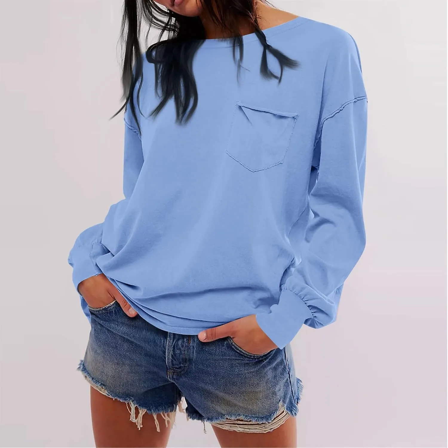 Crew Neck Sweatshirts Women Casual Loose Long Sleeve Tops 2024 Fall Fashion Teacher Shirts Pullover Preppy Clothes