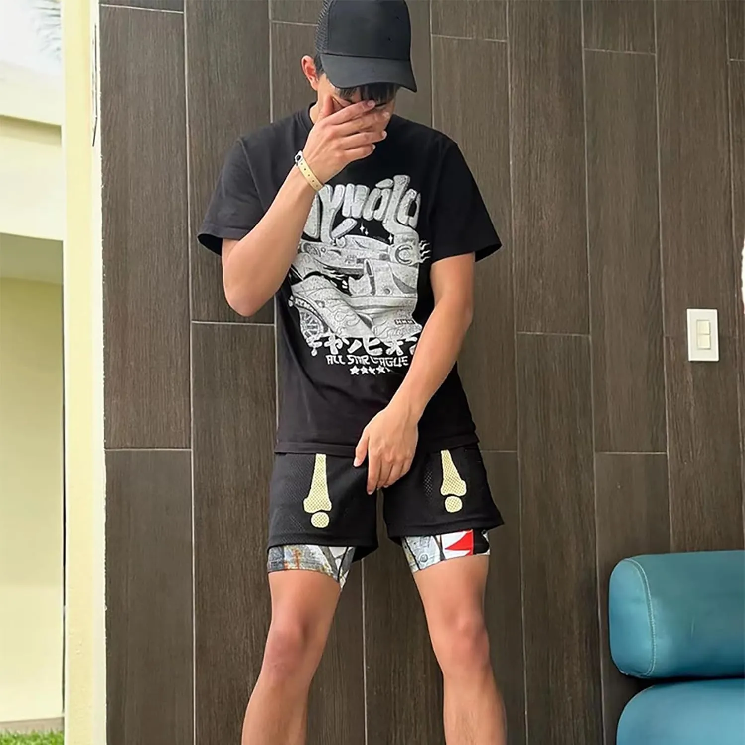 DIOTSR Mens Skyline Graphic Shorts Casual Streetwear Cool Basketball Shorts Running Workout Shorts with Pockets