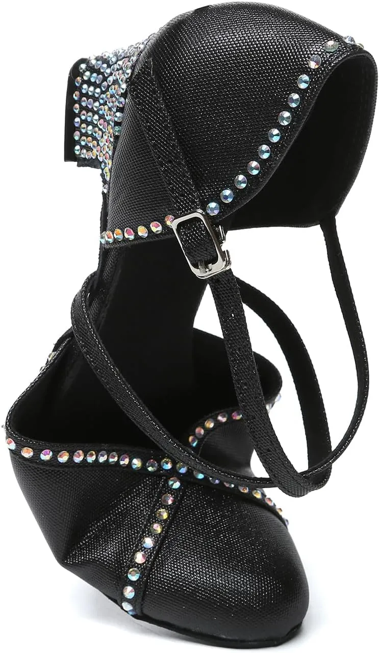 DKZSYIM Glitter Women Latin Dance Shoes Closed Toe Ballroom Salsa Tango Practice Performence Party Dancing Shoes,Model YC-L631