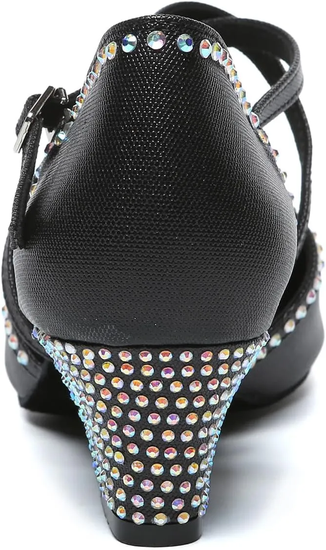 DKZSYIM Glitter Women Latin Dance Shoes Closed Toe Ballroom Salsa Tango Practice Performence Party Dancing Shoes,Model YC-L631