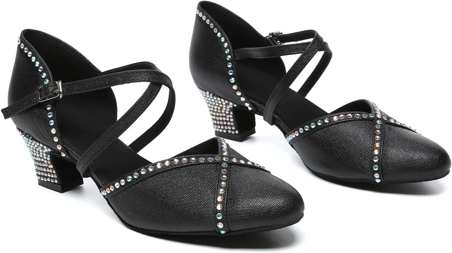 DKZSYIM Glitter Women Latin Dance Shoes Closed Toe Ballroom Salsa Tango Practice Performence Party Dancing Shoes,Model YC-L631