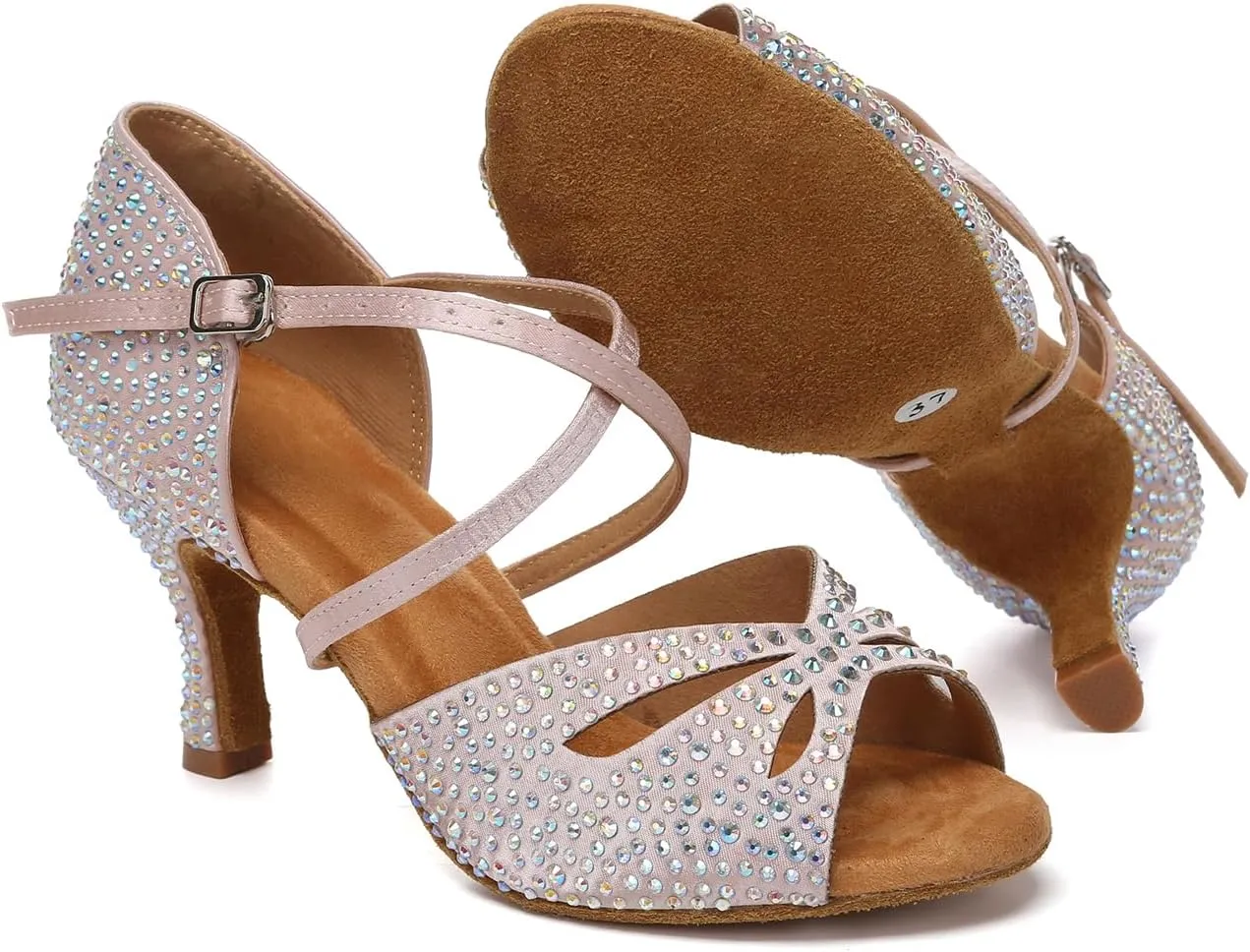 DKZSYIM Rhinestone Women Ballroom Latin Dance Shoes Salsa Tango Party Dance Shoes,Model YC-L642