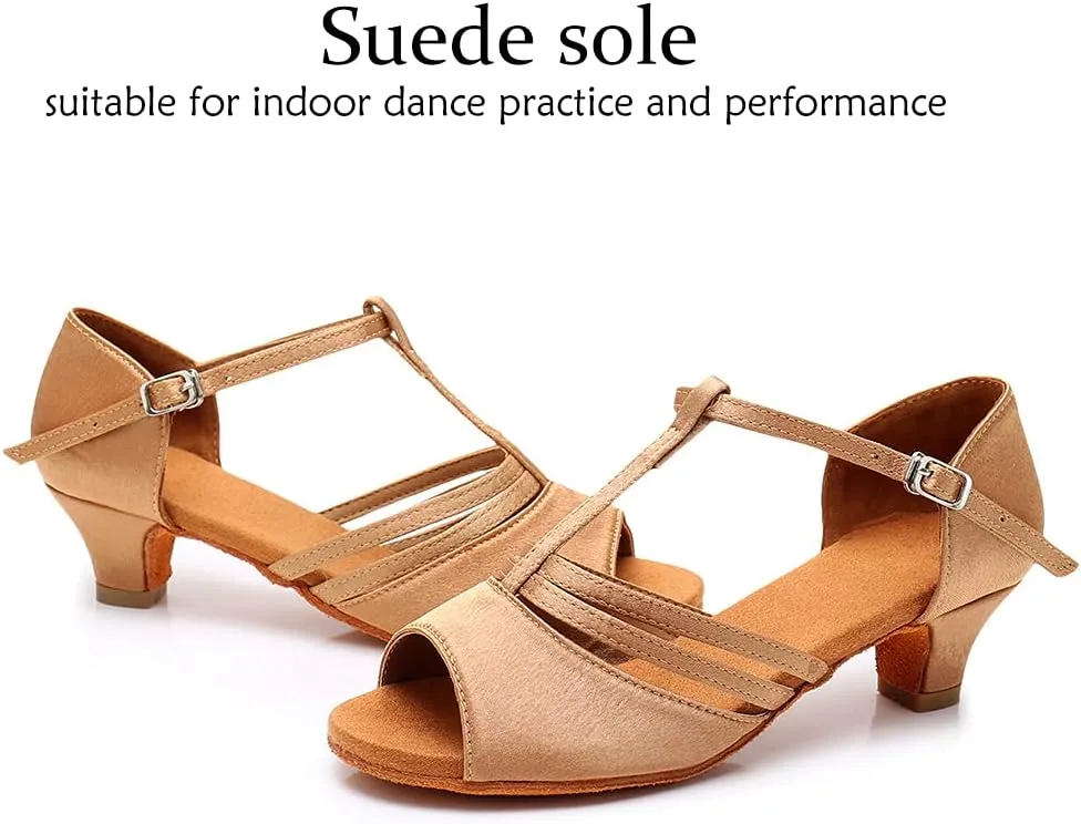 DKZSYIM Women's Satin Latin Dance Shoes Professional Ballroom Salsa Practice Performance Dancing Shoes,Model XGG-Women