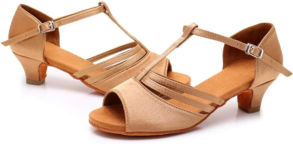 DKZSYIM Women's Satin Latin Dance Shoes Professional Ballroom Salsa Practice Performance Dancing Shoes,Model XGG-Women