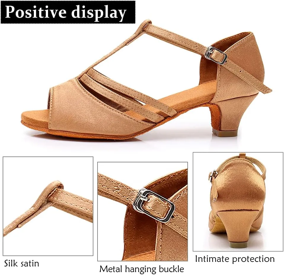 DKZSYIM Women's Satin Latin Dance Shoes Professional Ballroom Salsa Practice Performance Dancing Shoes,Model XGG-Women