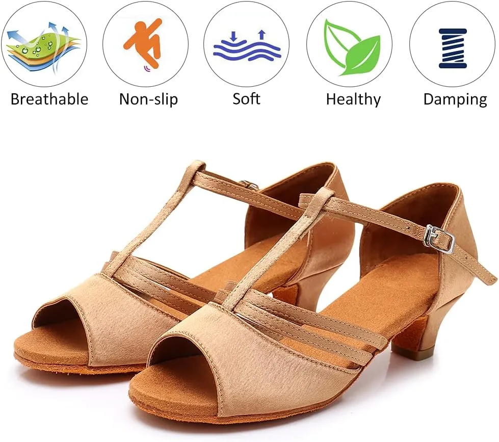 DKZSYIM Women's Satin Latin Dance Shoes Professional Ballroom Salsa Practice Performance Dancing Shoes,Model XGG-Women