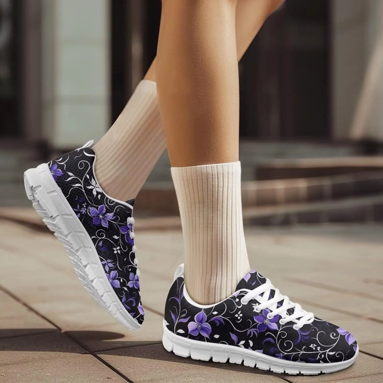 Doojoayie Wide Width Womens Running Shoes with Lace Up for Ladies Tennis Shoes