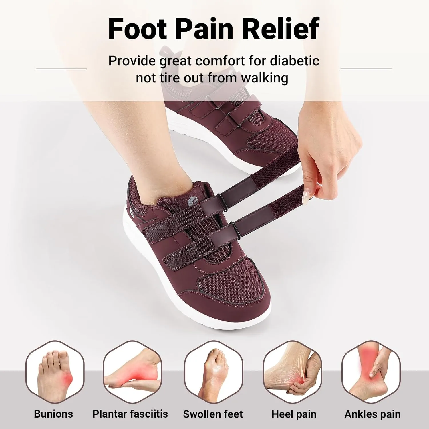 FitVille Diabetic Shoes for Women Wide Width Lightweight Adjustable Strap Comfortable Mesh Wide Width Walking Shoes for Women