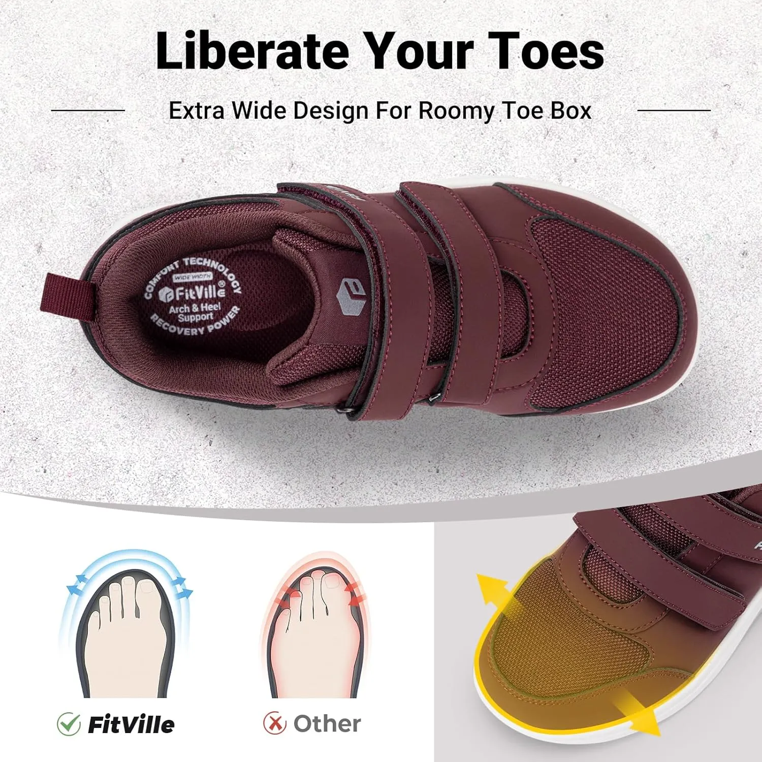 FitVille Diabetic Shoes for Women Wide Width Lightweight Adjustable Strap Comfortable Mesh Wide Width Walking Shoes for Women