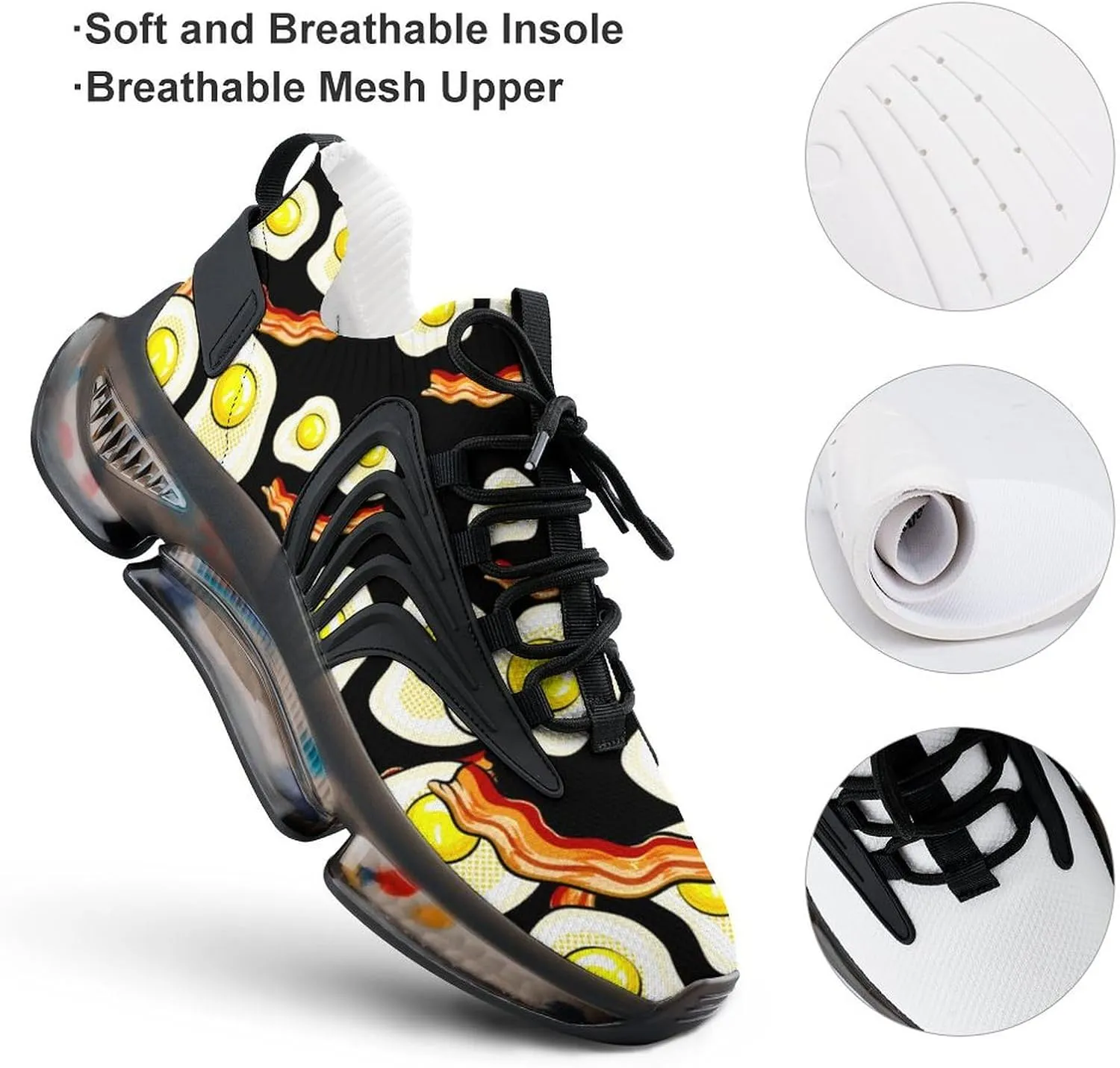 Fried Eggs Bacon Funny Smiling Face Lightweight Women's Sneakers Running Tennis Shoes Walking Sportswear Gym Travel for Men