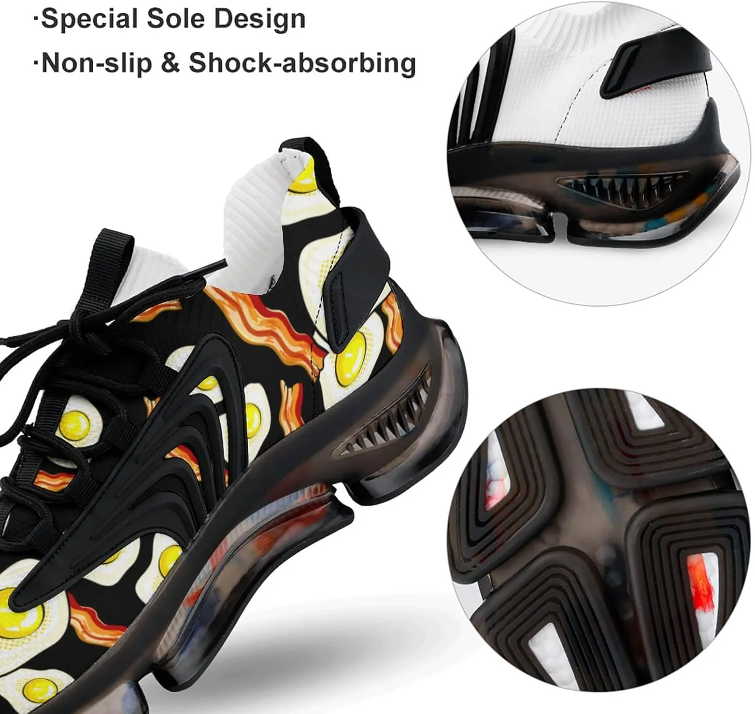 Fried Eggs Bacon Funny Smiling Face Lightweight Women's Sneakers Running Tennis Shoes Walking Sportswear Gym Travel for Men