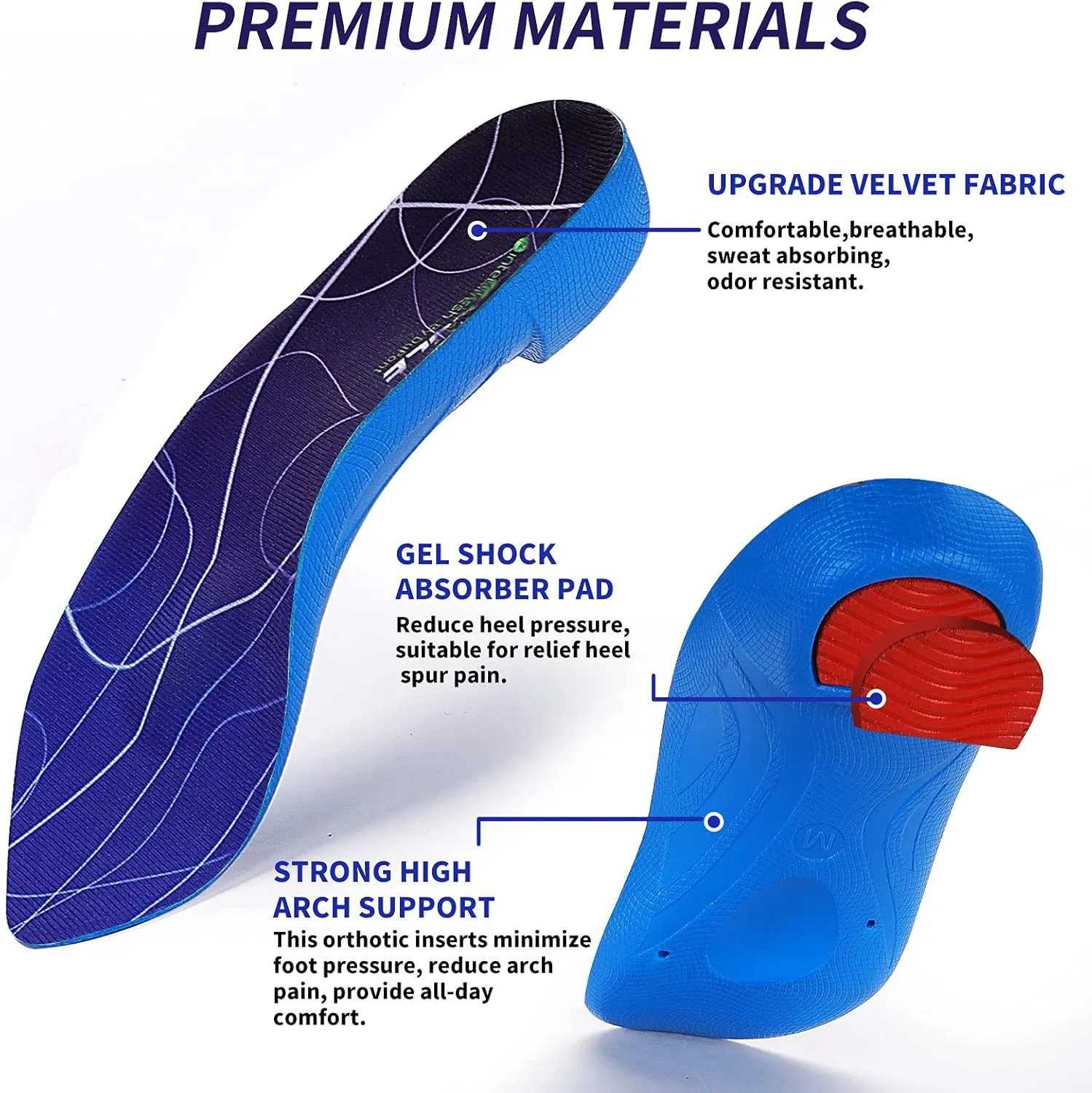 Gel High Arch Support for Women Men, Ultra Thin Orthotic Inserts 3/4 Length, Comfort Athletic Insoles for Relief Plantar Fasciitis, Heel Spur Pain, Flat Feet, Metatarsalgia, OverPronation