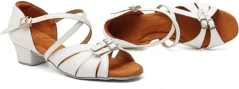 Girls Latin Dance Shoe Satin Salsa Ballroom Low Heel Practice Dance Shoes,Model WLLD28