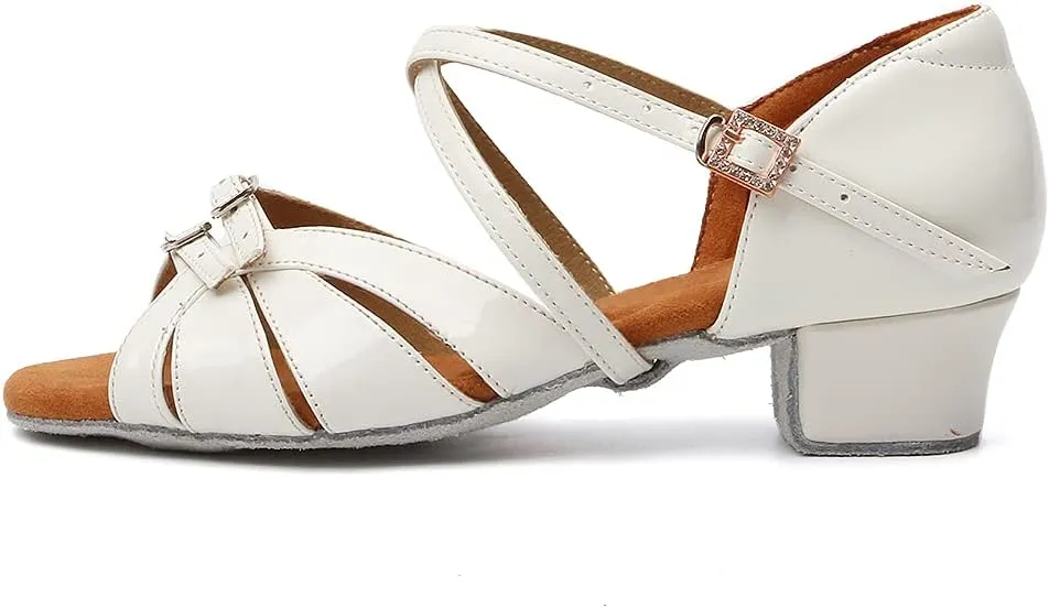 Girls Latin Dance Shoe Satin Salsa Ballroom Low Heel Practice Dance Shoes,Model WLLD28