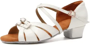 Girls Latin Dance Shoe Satin Salsa Ballroom Low Heel Practice Dance Shoes,Model WLLD28