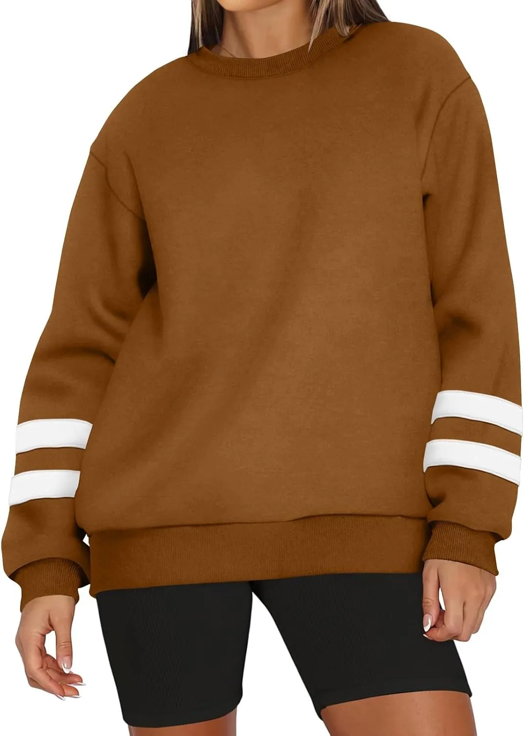 GOFULY Crewneck Sweatshirt For Women Trendy Plus Size Shirts Long Sleeve Oversized Sweatshirts Fall Winter Solid Pullover