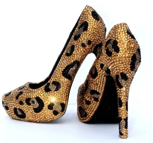 Gold & Black Leopard Crystal Heels