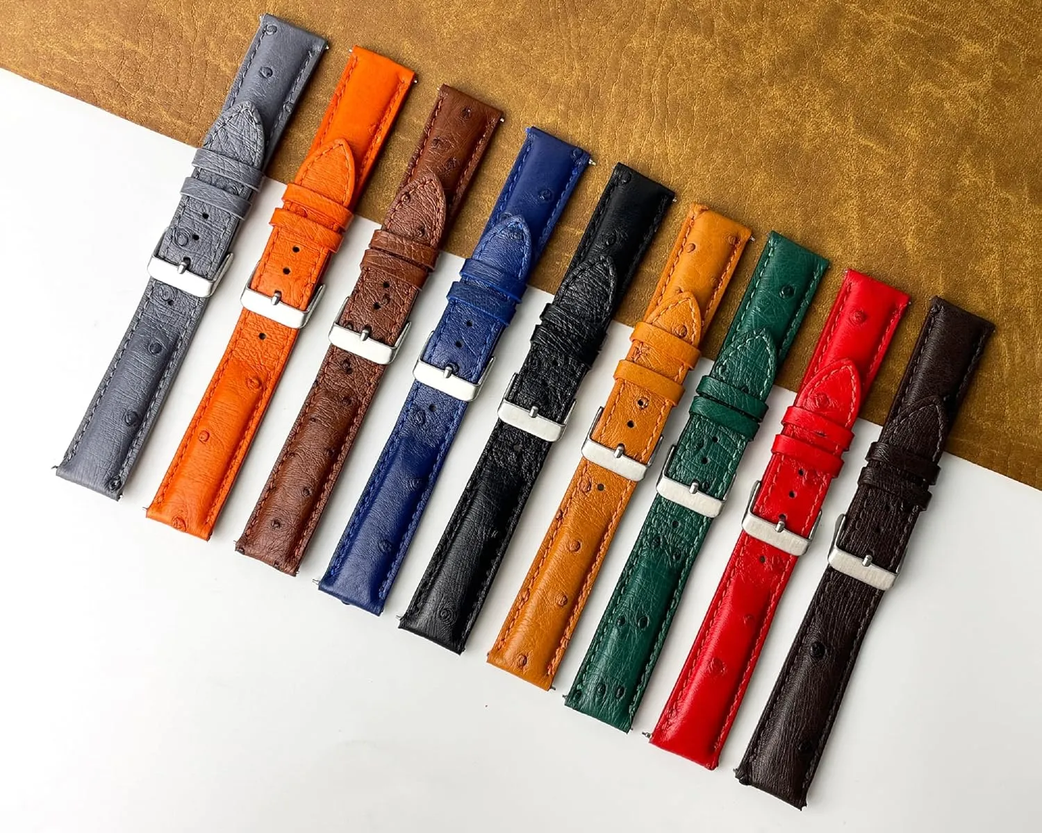 Green Genuine Ostrich Leather Watch Band Men Quick Release Exotic Strap Vintage Replacement Wristwatch Handmade DH-188-20MM, 20mm/18mm,(DH-188-20MM/18MM-A10-PH)