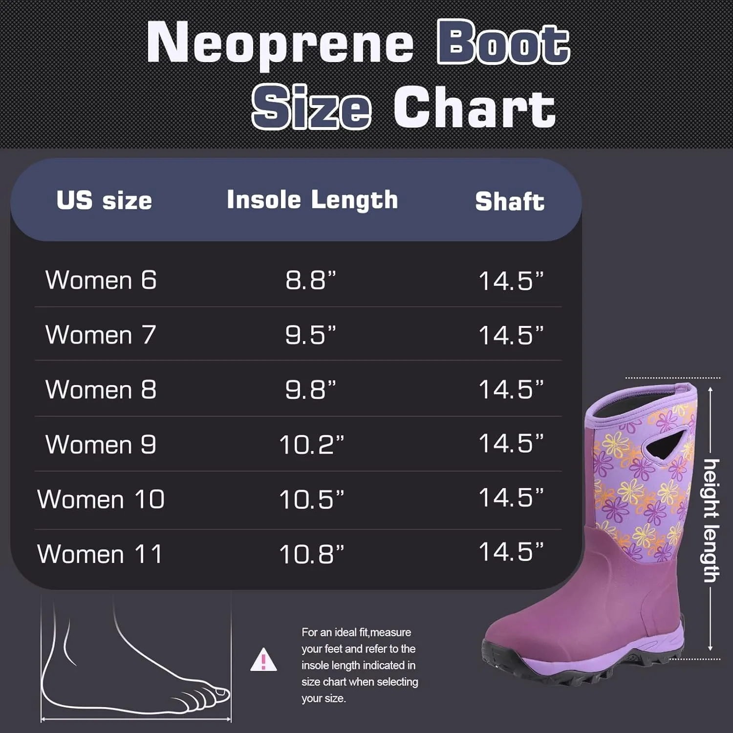 Hellorain Rain Boots for Women Mid Calf Rubber Boots Waterproof Neoprene Insulated Barn Boots for Girl Mud Working Gardening, Farming, Hiking Fishing Water Boots