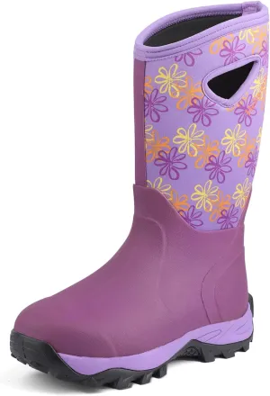 Hellorain Rain Boots for Women Mid Calf Rubber Boots Waterproof Neoprene Insulated Barn Boots for Girl Mud Working Gardening, Farming, Hiking Fishing Water Boots