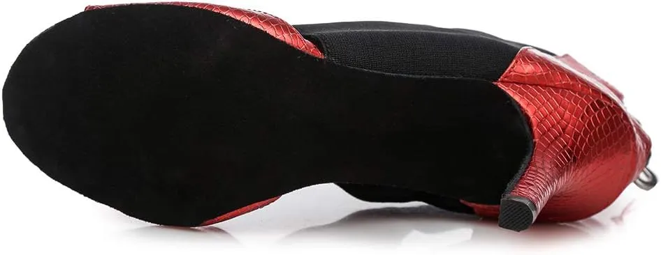 HIPPOSEUS Women's Red Latin Dance Shoes Zipper Ballroom Wedding Party Dancing Boots,Model L426