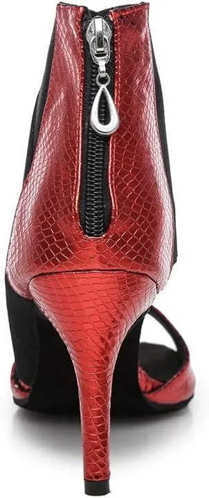 HIPPOSEUS Women's Red Latin Dance Shoes Zipper Ballroom Wedding Party Dancing Boots,Model L426