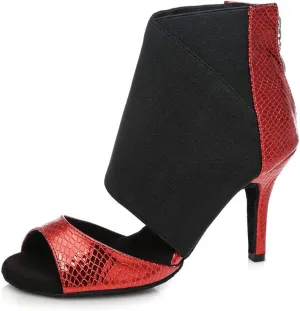 HIPPOSEUS Women's Red Latin Dance Shoes Zipper Ballroom Wedding Party Dancing Boots,Model L426