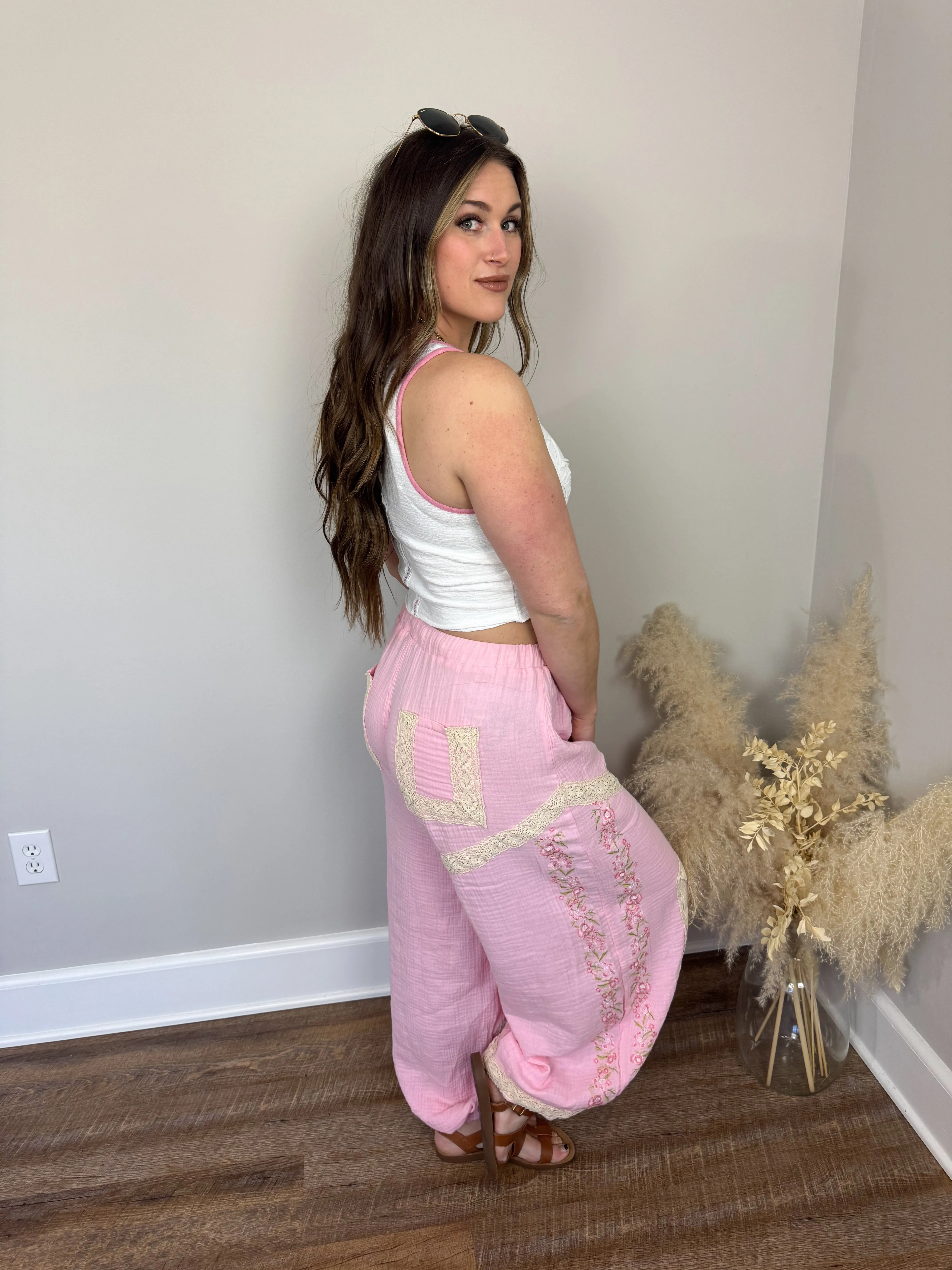 Hoffman Gauze Joggers | Candy Pink