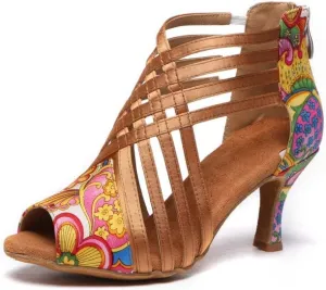 HROYL Women Latin Dance Shoes Salsa Ballroom Ankle Dance Boots,Model YCL569