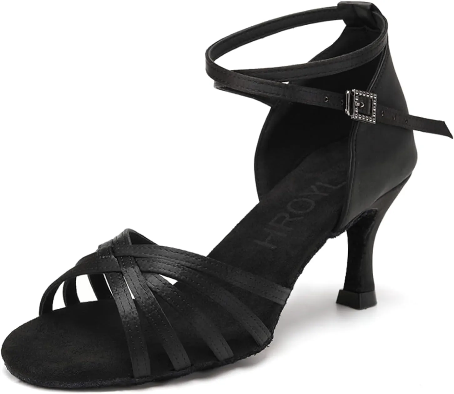HROYL Women's Latin Dance Shoes Satin Professional Ballroom Salsa Practice Performance Dance Shoes EM-213