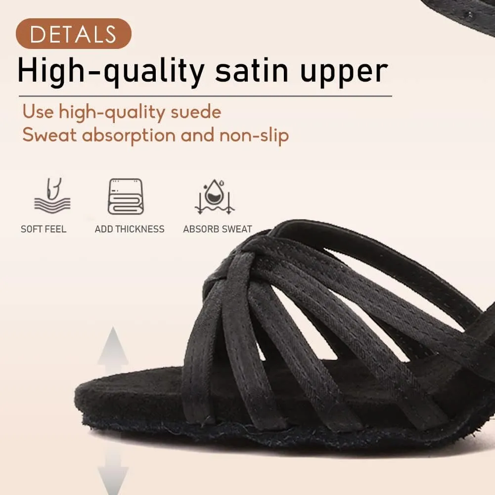 HROYL Women's Latin Dance Shoes Satin Professional Ballroom Salsa Practice Performance Dance Shoes EM-213