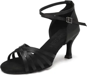HROYL Women's Latin Dance Shoes Satin Professional Ballroom Salsa Practice Performance Dance Shoes EM-213