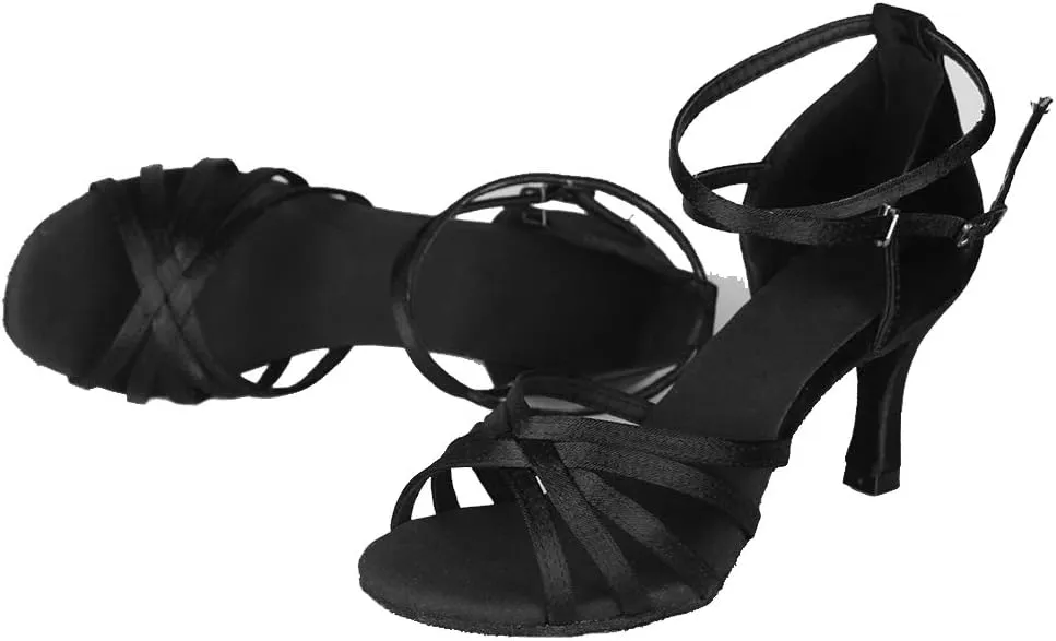 HROYL Women's Latin Dance Shoes Satin Professional Ballroom Salsa Practice Performance Dance Shoes EM-213