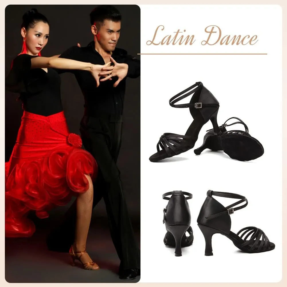 HROYL Women's Latin Dance Shoes Satin Professional Ballroom Salsa Practice Performance Dance Shoes EM-213