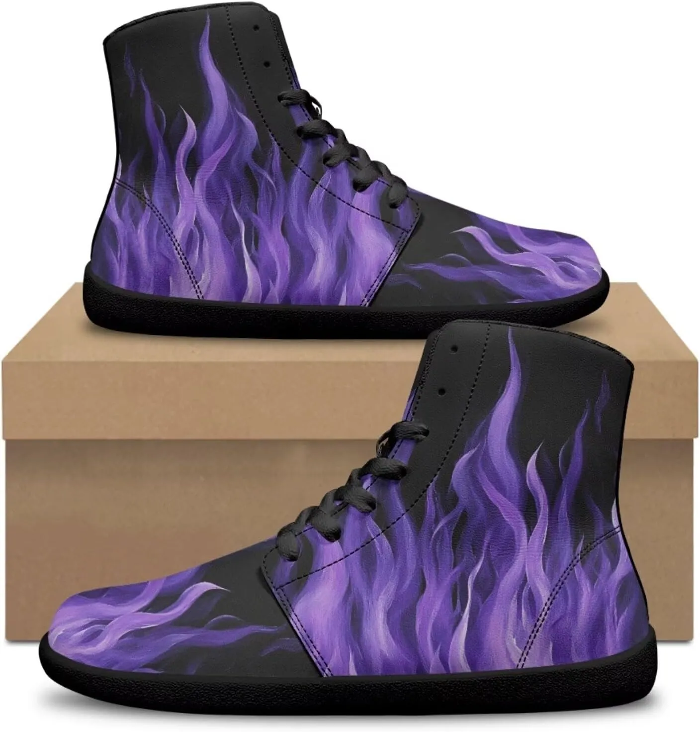 Jeiento Nature Pattern Mens Walking Shoes High Top Barefoot Running Shoes Wide Toe