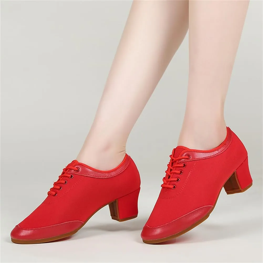 Ladies Dance Shoes Breathable Lace-Up Performance Teaching Shoes Canvas Latin Dancing Shoes for Salsa, Tango,Ballroom
