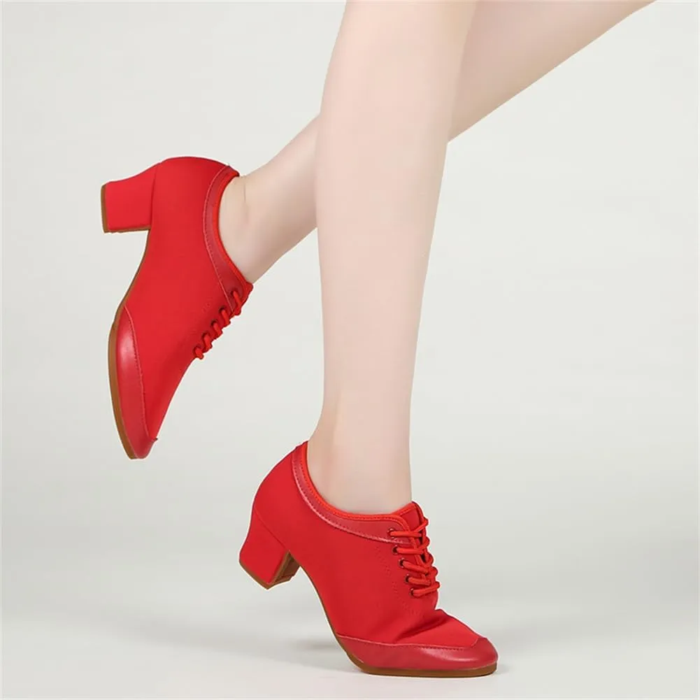 Ladies Dance Shoes Breathable Lace-Up Performance Teaching Shoes Canvas Latin Dancing Shoes for Salsa, Tango,Ballroom