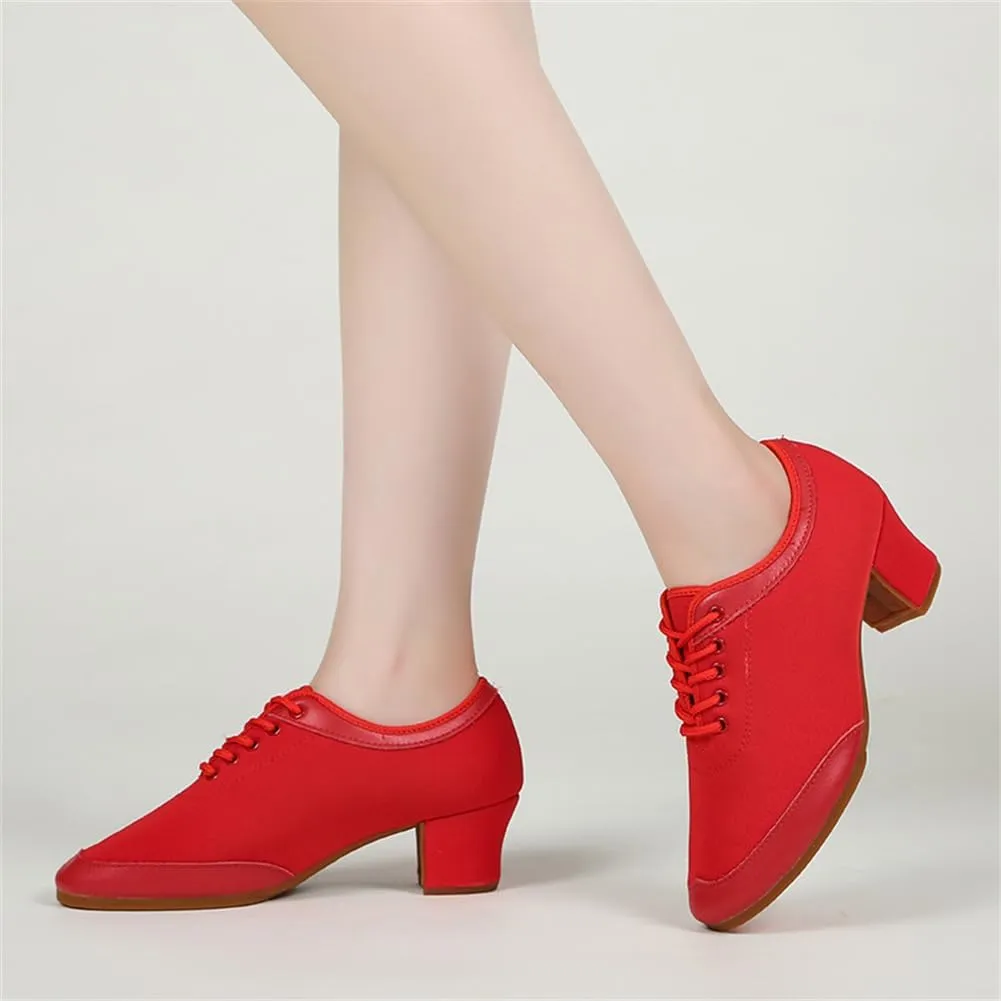 Ladies Dance Shoes Breathable Lace-Up Performance Teaching Shoes Canvas Latin Dancing Shoes for Salsa, Tango,Ballroom