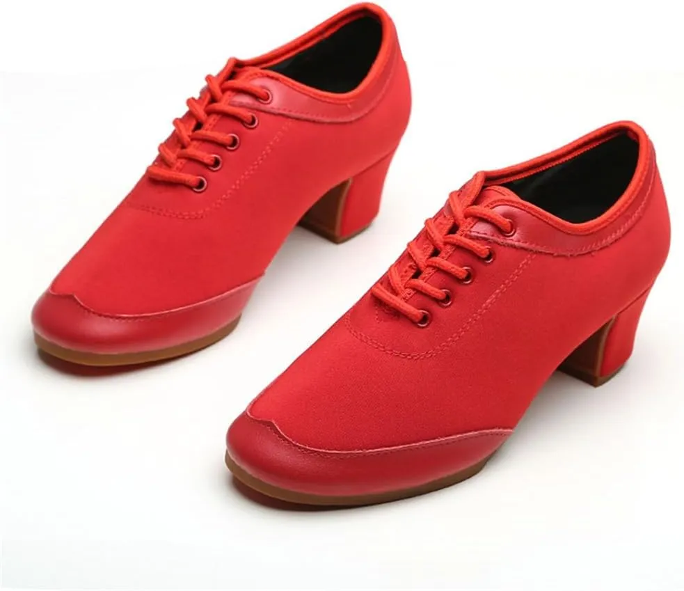 Ladies Dance Shoes Breathable Lace-Up Performance Teaching Shoes Canvas Latin Dancing Shoes for Salsa, Tango,Ballroom