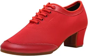 Ladies Dance Shoes Breathable Lace-Up Performance Teaching Shoes Canvas Latin Dancing Shoes for Salsa, Tango,Ballroom