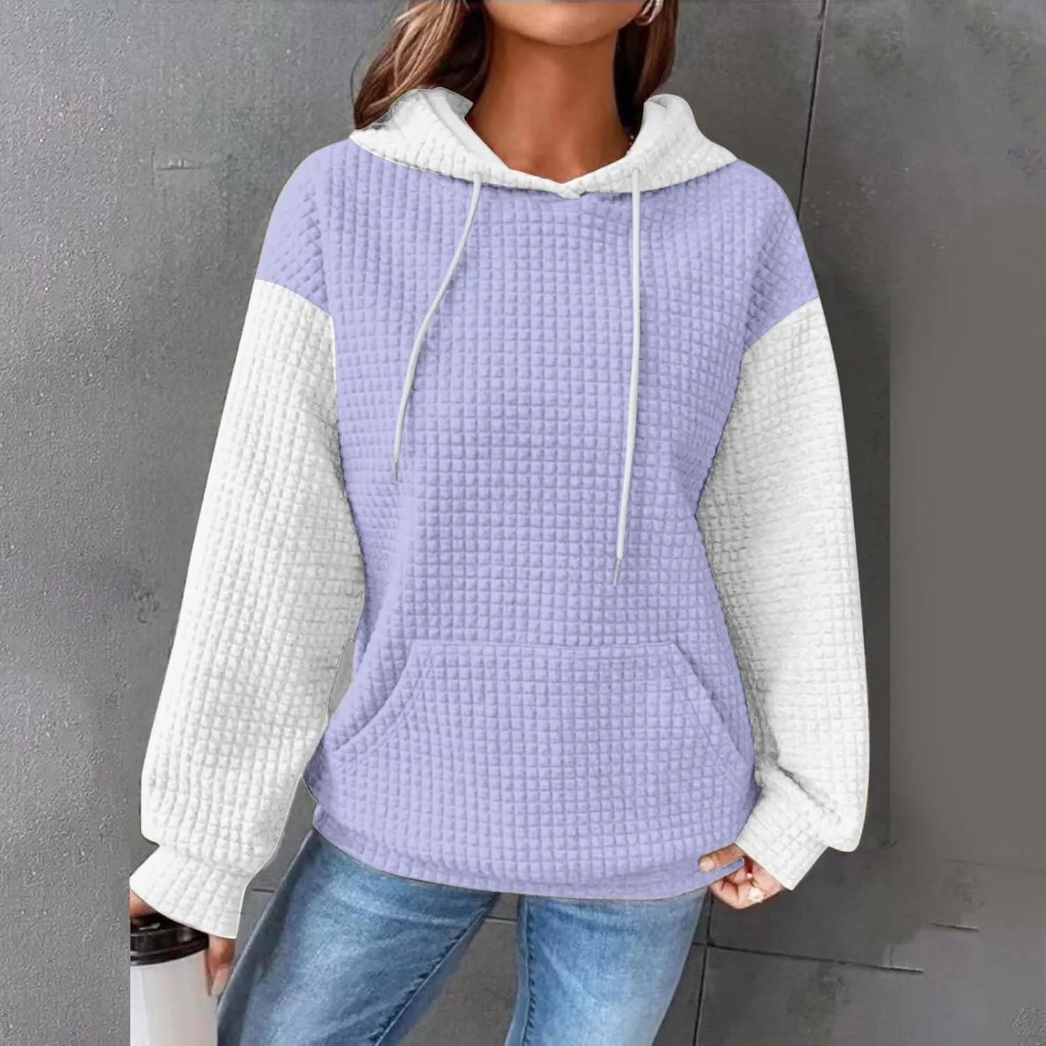 Lastesso Fall Clothes for Women 2024 Long Sleeve Oversized Hooded Pullovers Comfy Waffle Front Pockets Sweatshirts Hoodies