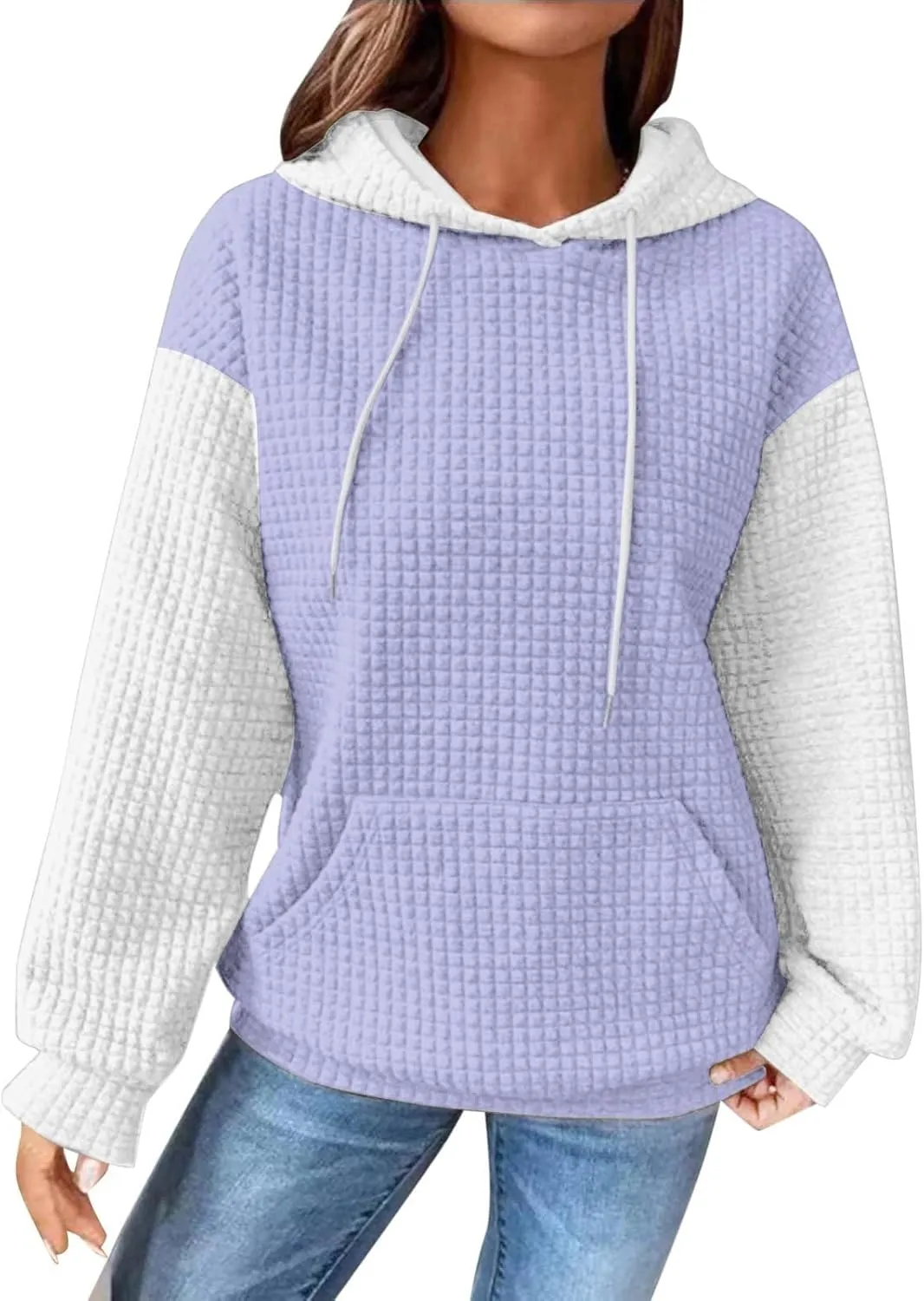 Lastesso Fall Clothes for Women 2024 Long Sleeve Oversized Hooded Pullovers Comfy Waffle Front Pockets Sweatshirts Hoodies