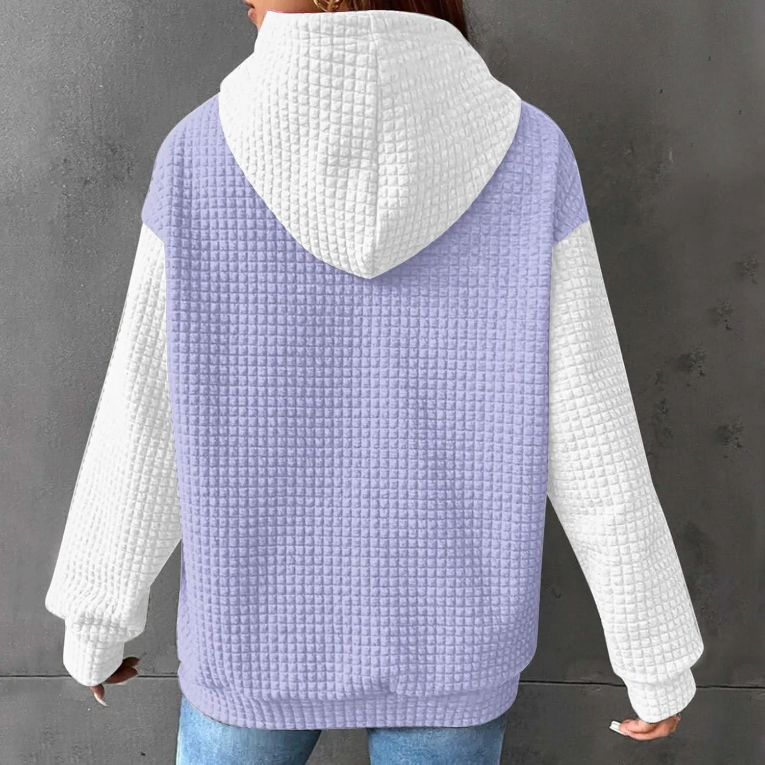 Lastesso Fall Clothes for Women 2024 Long Sleeve Oversized Hooded Pullovers Comfy Waffle Front Pockets Sweatshirts Hoodies