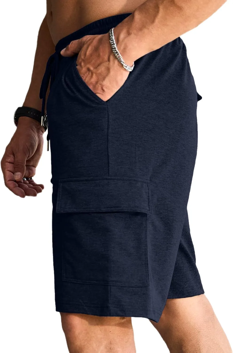 Men's Cargo Shorts Elastic Waist Outdoor Relaxed Fit Sport Shorts Jogger Lightweight Hiking Shorts with Pockets