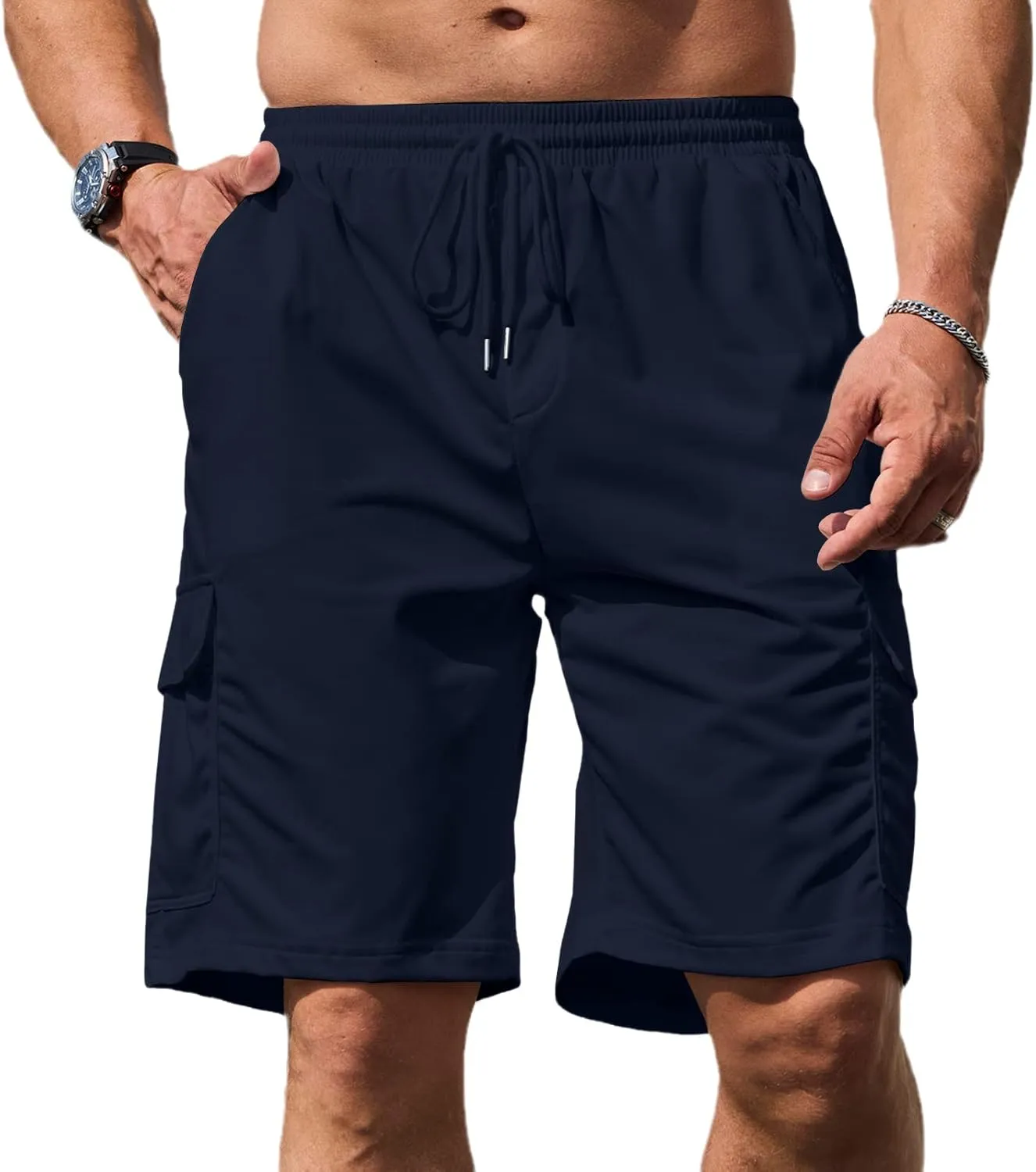 Men's Cargo Shorts Elastic Waist Outdoor Relaxed Fit Sport Shorts Jogger Lightweight Hiking Shorts with Pockets