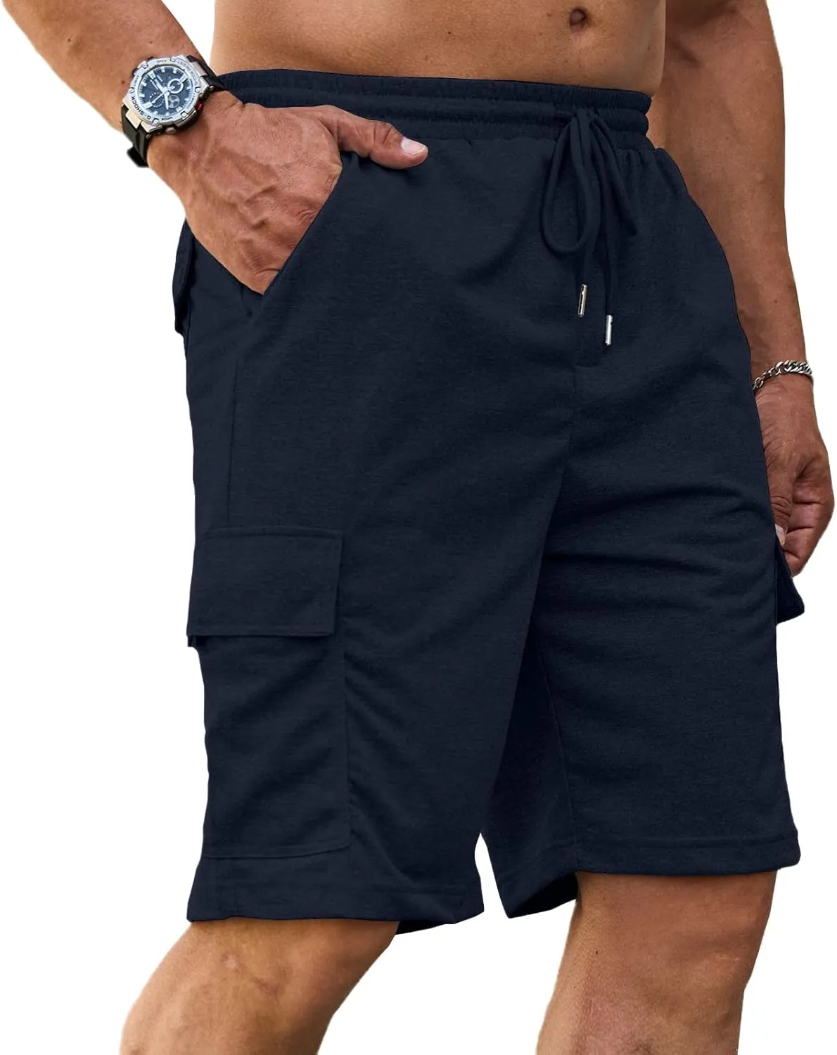 Men's Cargo Shorts Elastic Waist Outdoor Relaxed Fit Sport Shorts Jogger Lightweight Hiking Shorts with Pockets