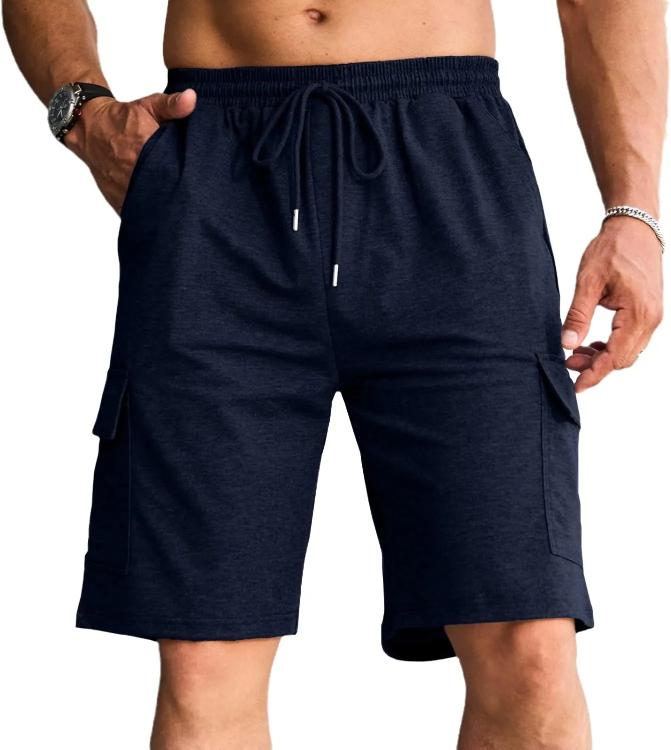 Men's Cargo Shorts Elastic Waist Outdoor Relaxed Fit Sport Shorts Jogger Lightweight Hiking Shorts with Pockets