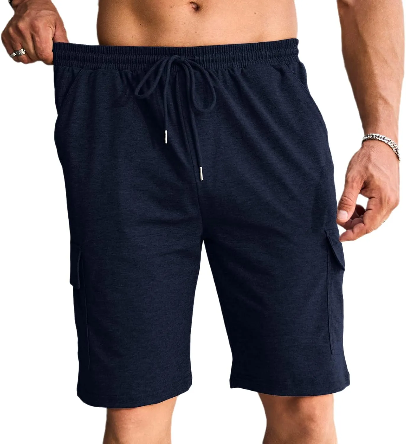 Men's Cargo Shorts Elastic Waist Outdoor Relaxed Fit Sport Shorts Jogger Lightweight Hiking Shorts with Pockets