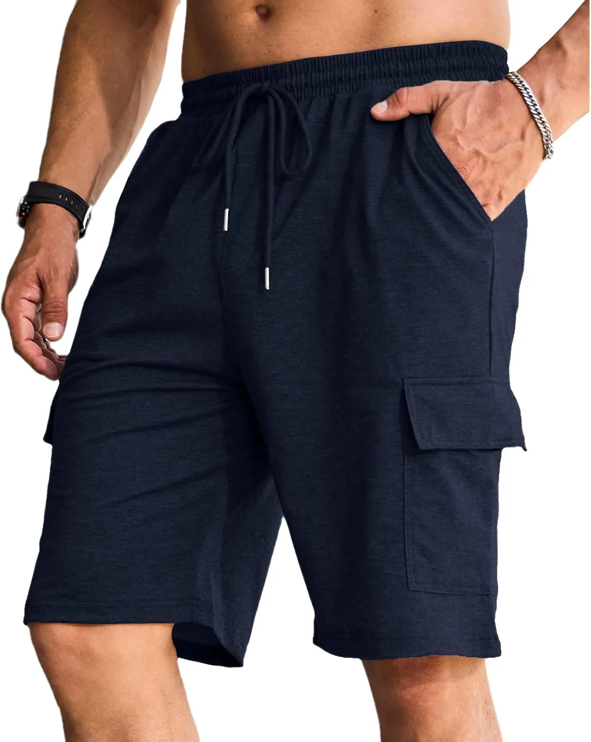 Men's Cargo Shorts Elastic Waist Outdoor Relaxed Fit Sport Shorts Jogger Lightweight Hiking Shorts with Pockets